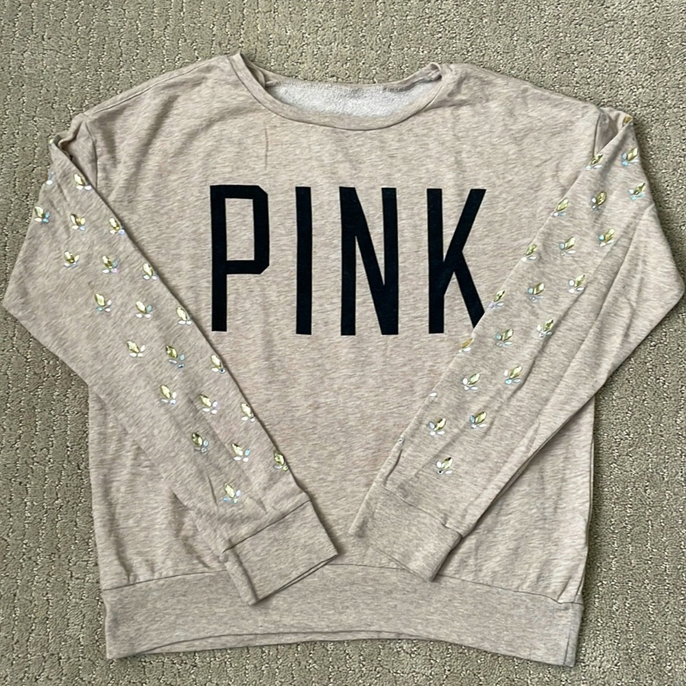 Victoria Secret PINK Cream Sequin Sweatshirt (XS)